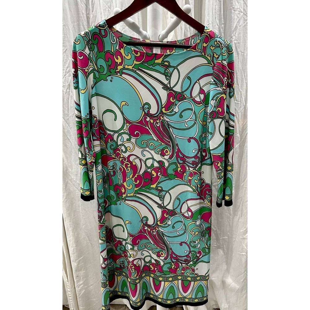 London Times Womens Floral Paisley Shift Dress Size 10 Boho Artsy Mature Stretch